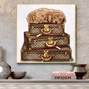 Louis Vuitton inspired~ Dog and luxury suitcases “Famous print”